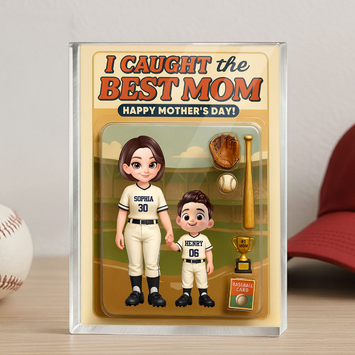 I Caught the Best Mom Baseball Mom Custom Action Figure - Personalized Acrylic Block Plaque - Heartfelt Gift for Mom, Wife
