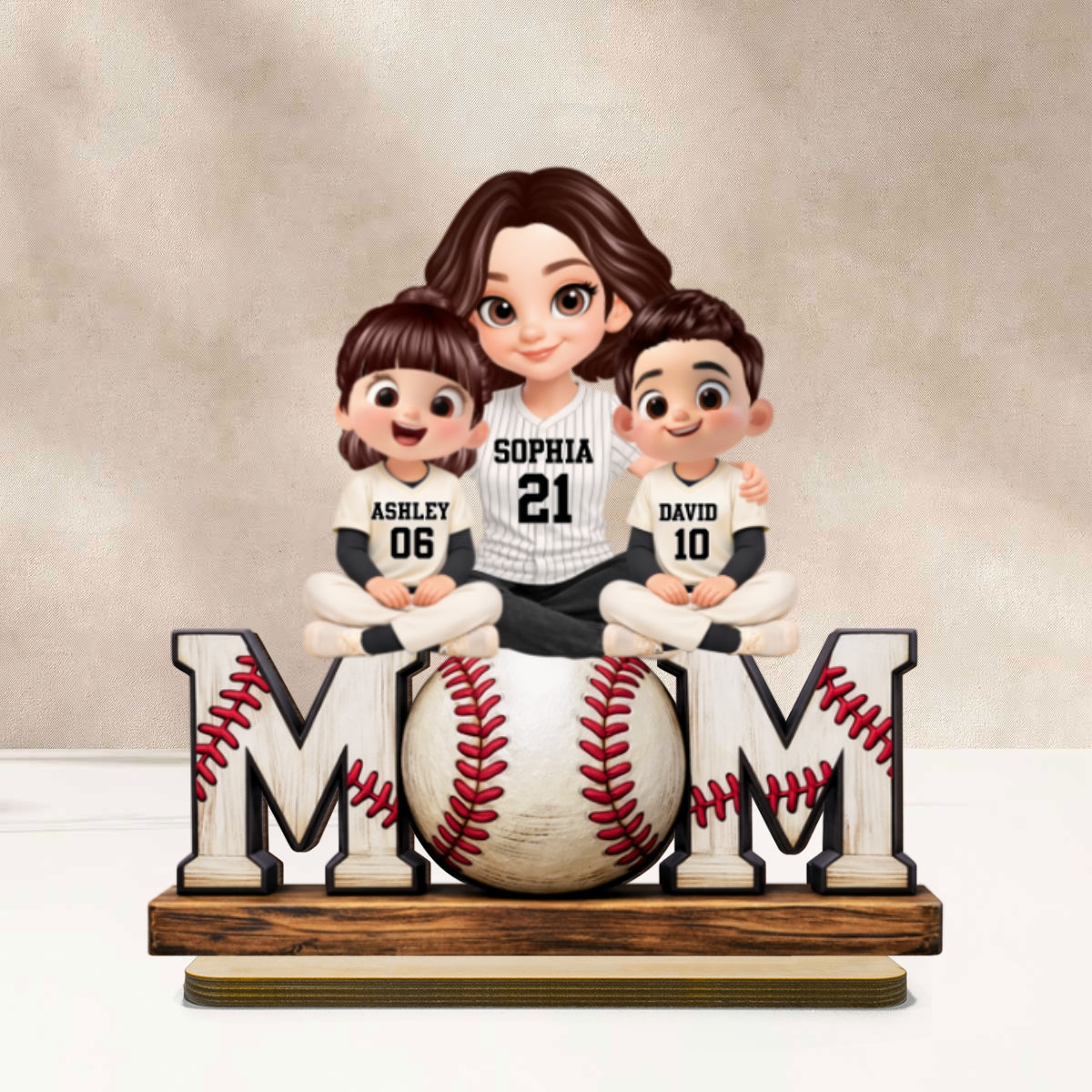 Baseball Mom and Kids - Personalized 2-Layered Wooden Plaque - Heartfelt Gift for Mom