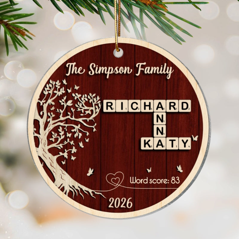 Family Tree of Life Crossword - Personalized Acrylic Ornament - Thoughtful Christmas Gift for Loved Ones