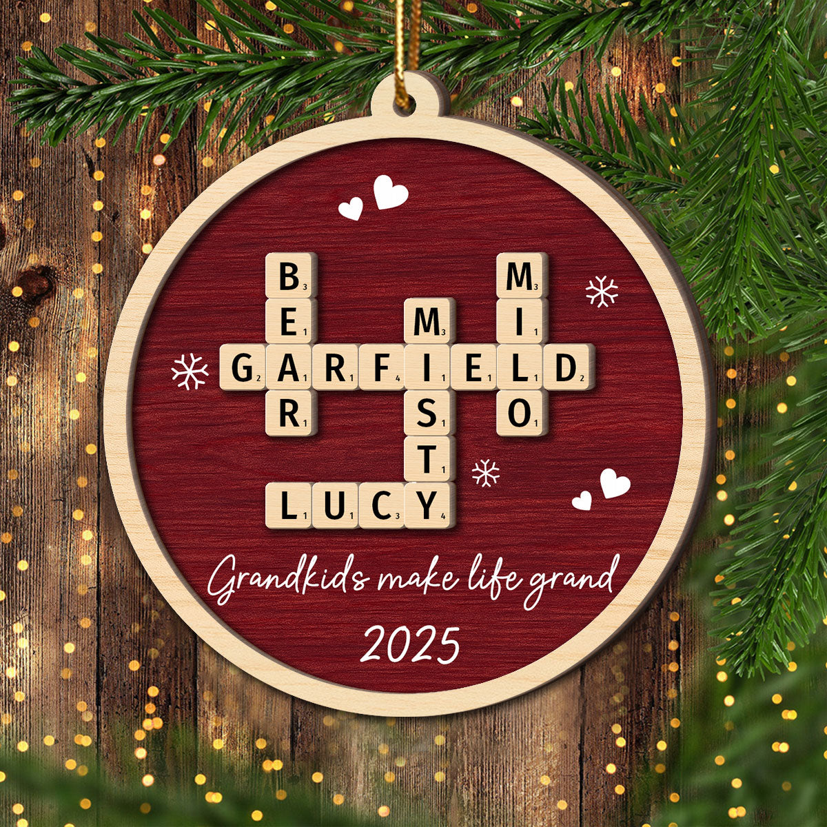 Our Grandkids Crossword Puzzle Art - Personalized 2-Layer Wooden Ornament - Christmas Gift For Grandma