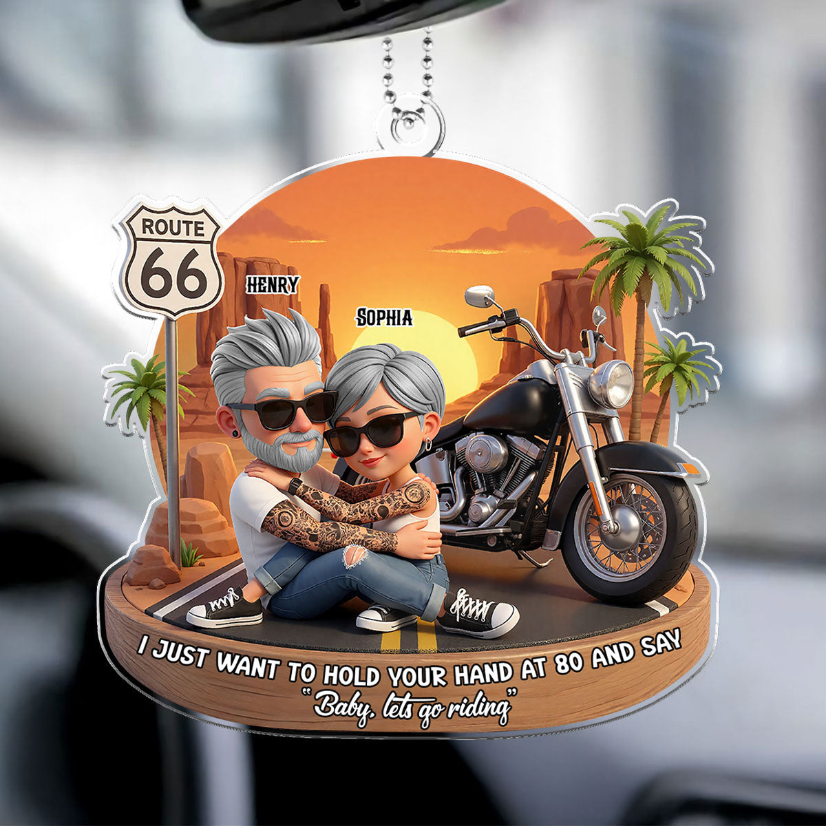 Baby Let's Go Riding Biker Couple - Personalized Acrylic Car Hanger - Sentimental Gift for him, for her