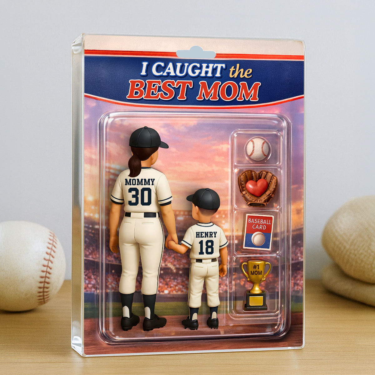 Baseball We Caught the Best Mom Custom Action Figure - Personalized Acrylic Block Plaque - Heartfelt Gift for Mom