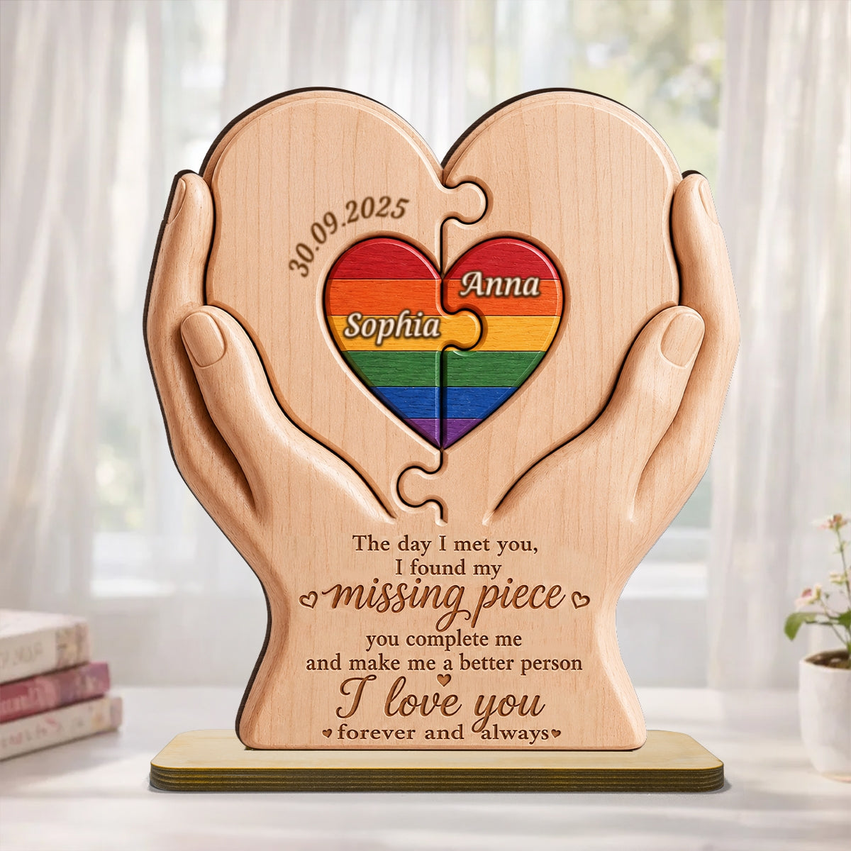 I Found My Missing Piece LGBTQ+ Couple - Personalized 2-Layered Wooden Plaque - Pride Month Decor, Gift for Her, Gift for Him