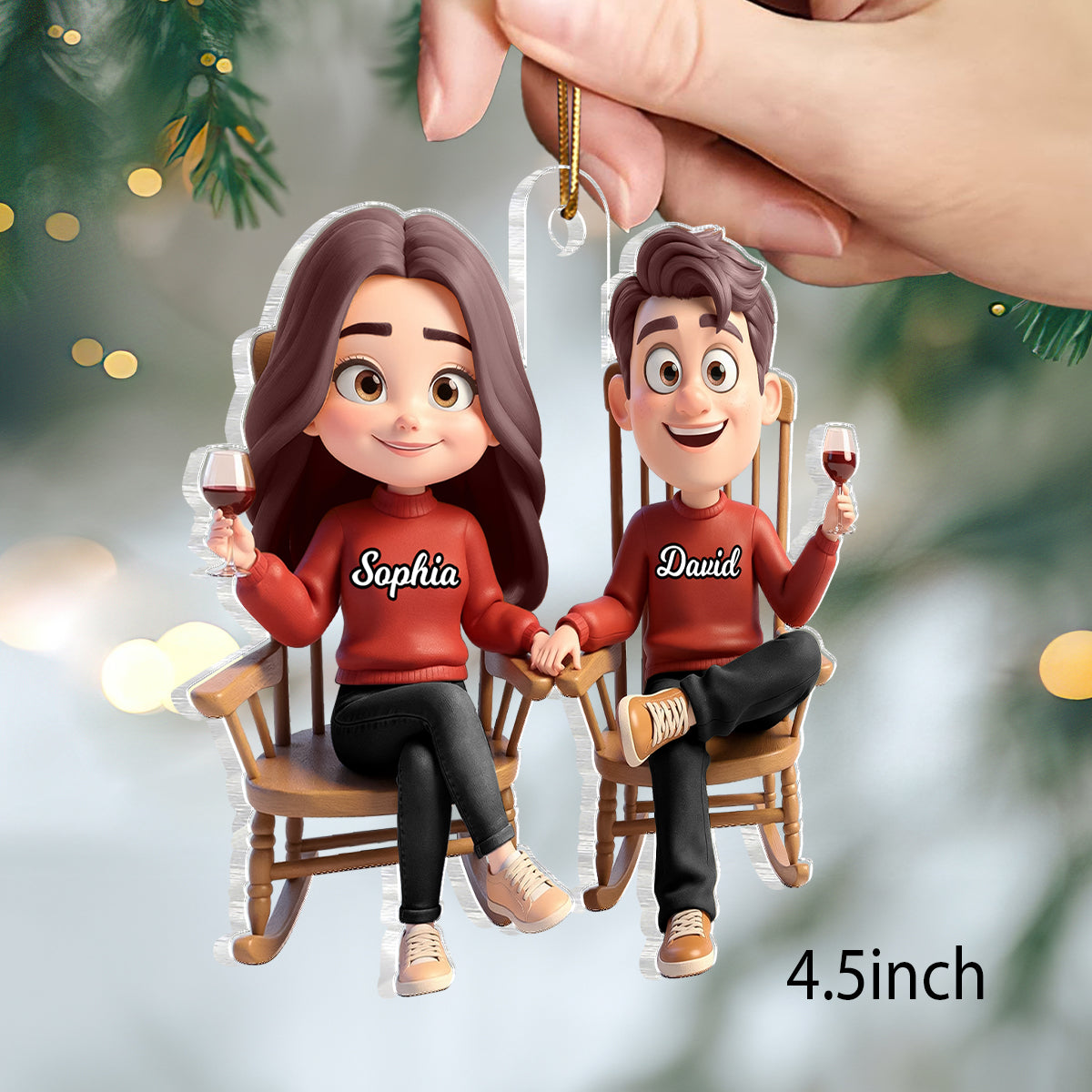 His and Hers Couple Sitting on Rocking Chair - Personalized Acrylic Ornament - Christmas Gift for him, Gift for her