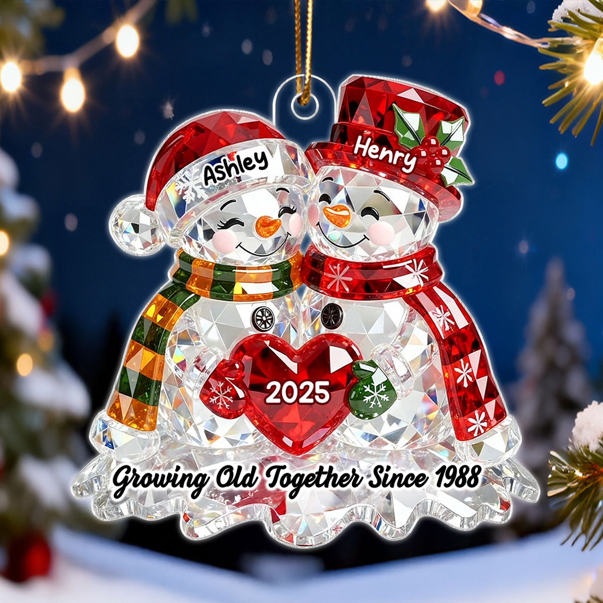 Snowman Couple 3D Crystal Effect - Personalized Acrylic Ornament - Christmas Gift for Couple