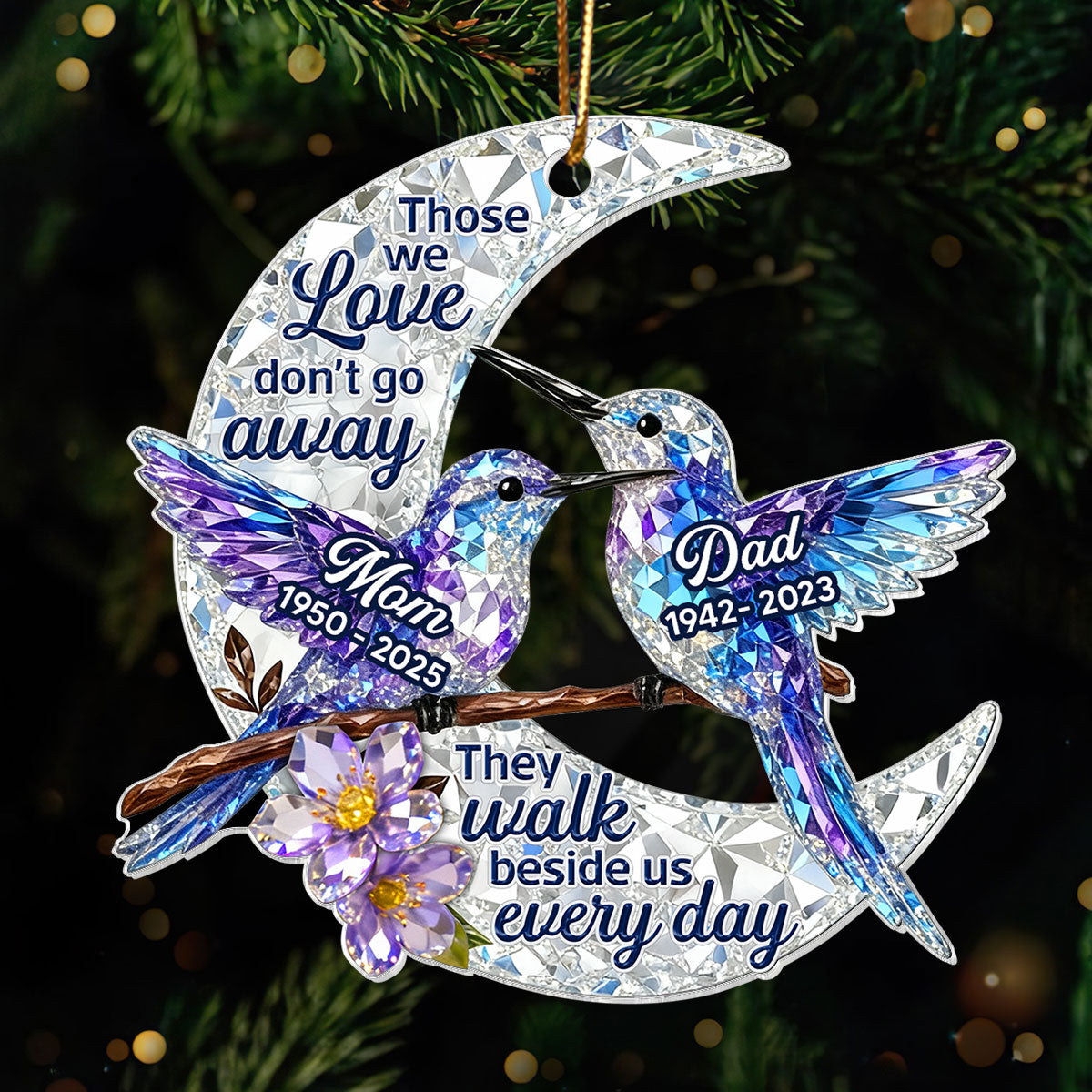 3D Effect Flat Christmas Hummingbird Moon Memorial - Personalized Acrylic Ornament - Remembrance Gift, Sympathy Gift