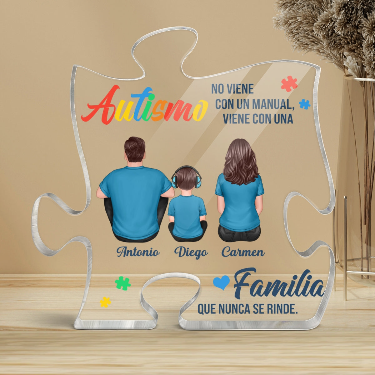 Autismo Viene Con Una Familia Que Nunca Se Rinde - Personalized Acrylic Block Plaque - Spanish Version