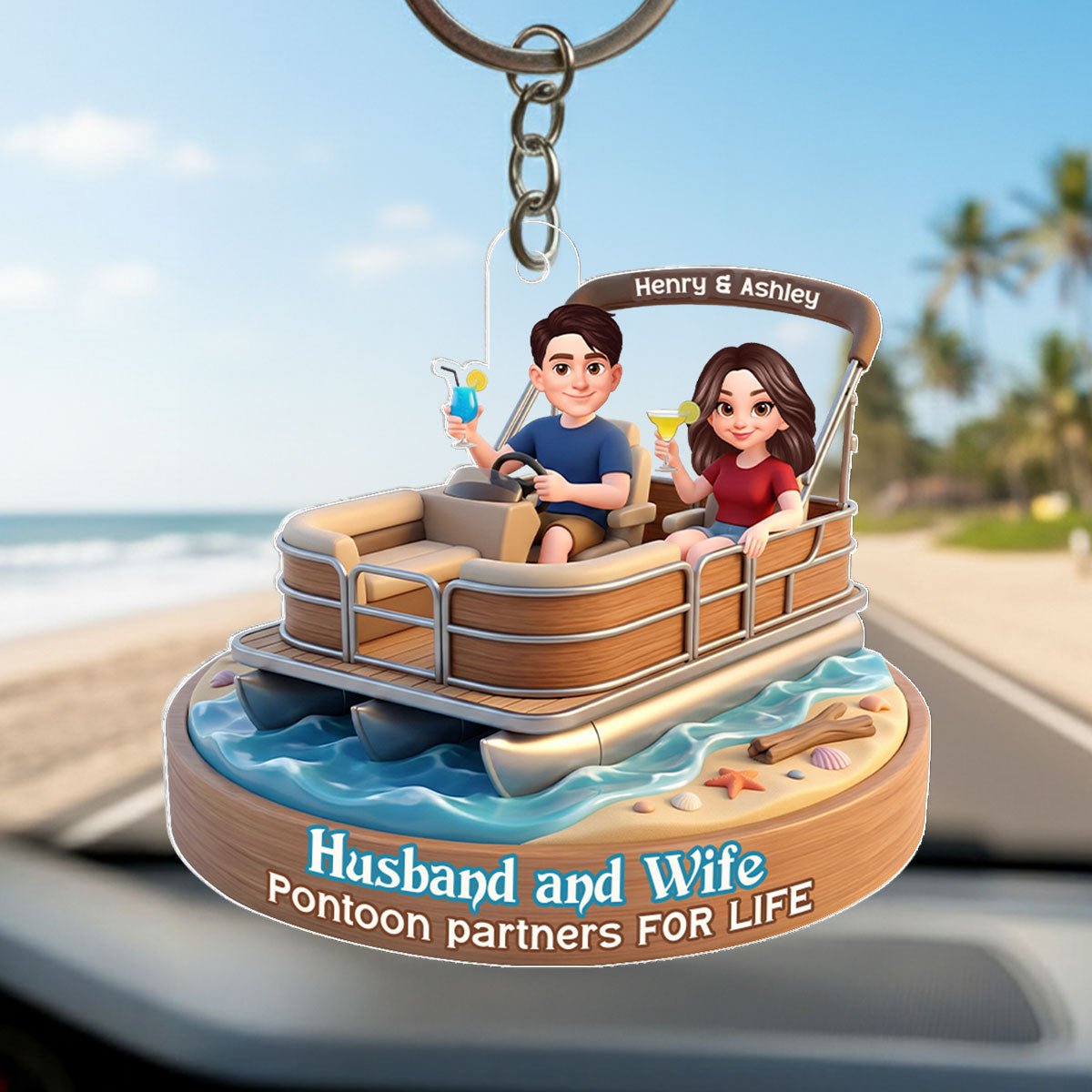 Husband and Wife Pontoon Partners for Life - Personalized Acrylic Keychain - Gift for him, Gift for her