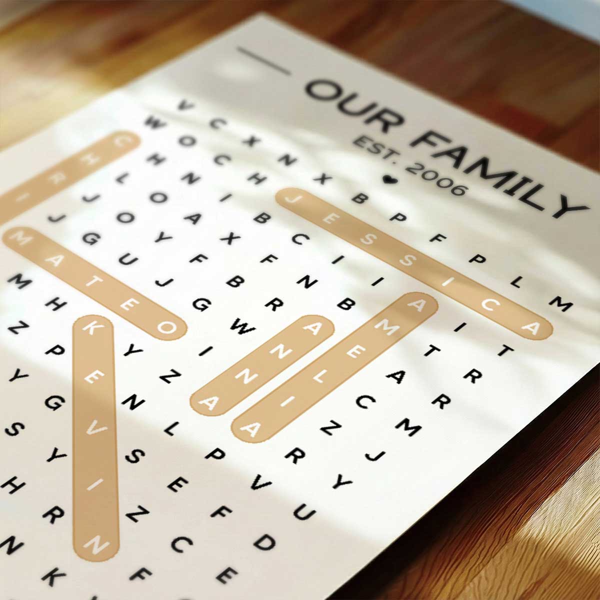 Our Family Word Search Puzzle Created In A Moment, Treasured Forever - Personalized Poster