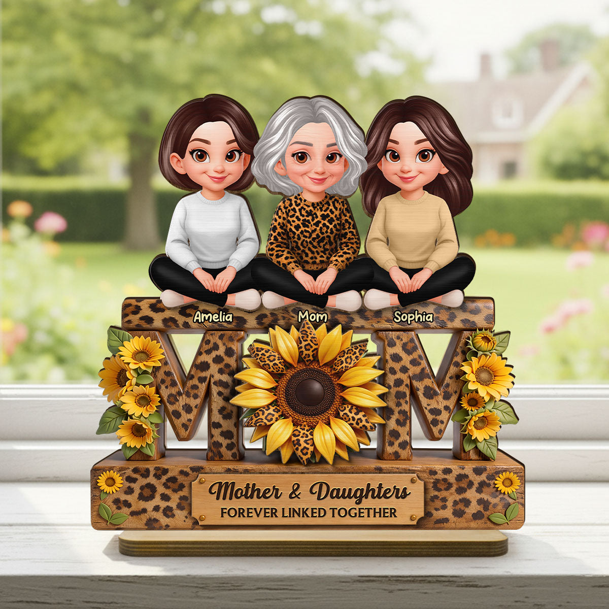 Beautiful Leopard Sunflower You Are My Sunshine MOM And Daughters Sons - Personalized 2-Layered Wooden Plaque - Gift For Mom