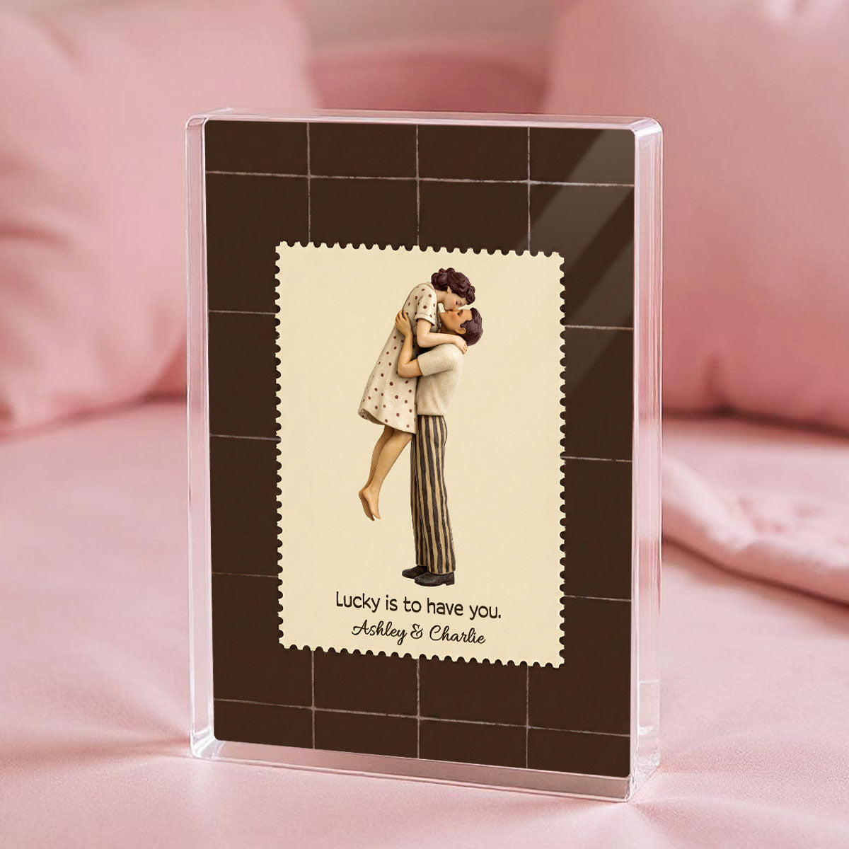 Lucky Is To Have You Mid-Century Couple - Personalized Acrylic Block Plaque - Anniversary, Valentine's Day Gift, Gift For Him, Gift For Her