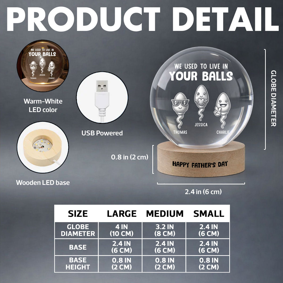We Used To Live In Your Balls - Personalized Crystal Ball LED Night Light - Funny  Gift For Dad