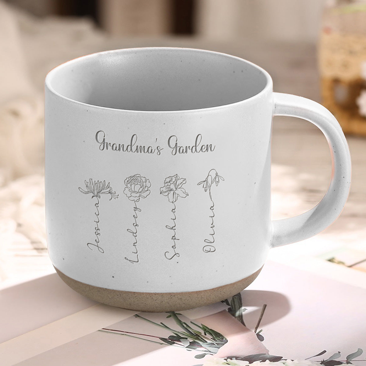 Grandma Garden Custom Birth Month Flowers - Personalized Pottery Mug - Gift For Grandma