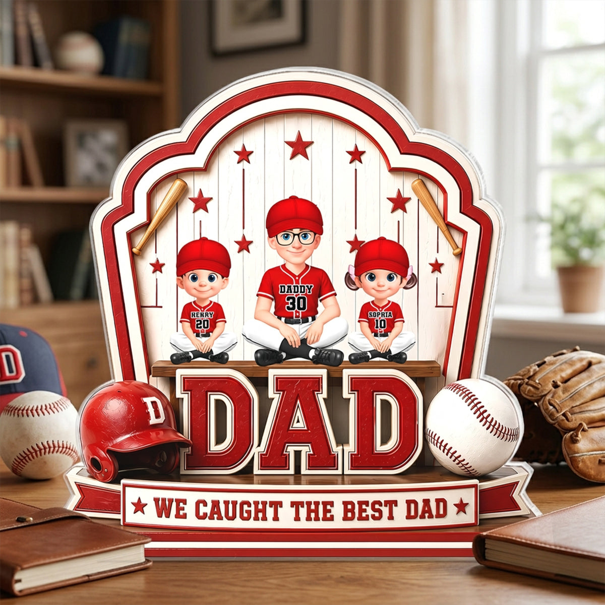 Baseball Best Dad & Kids - Personalized Acrylic Block Plaque -  Gift For Dad, Husband