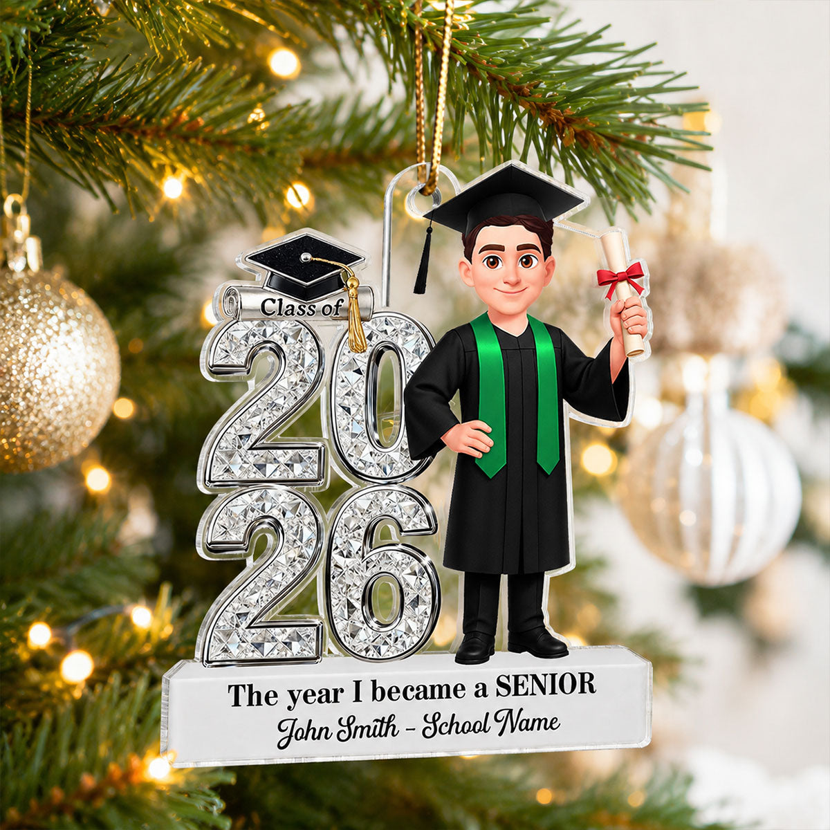 The Year I Became A Senior - Personalized Acrylic Ornament - Christmas Gift For Seniors, Daughter, Son, Granddaughters, Grandsons