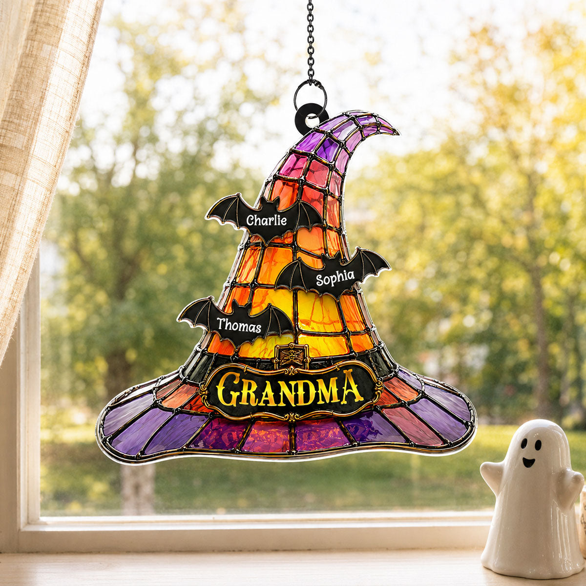 Grandma Witch Hat - Personalized Acrylic Suncatcher - Halloween Decor for Grandma