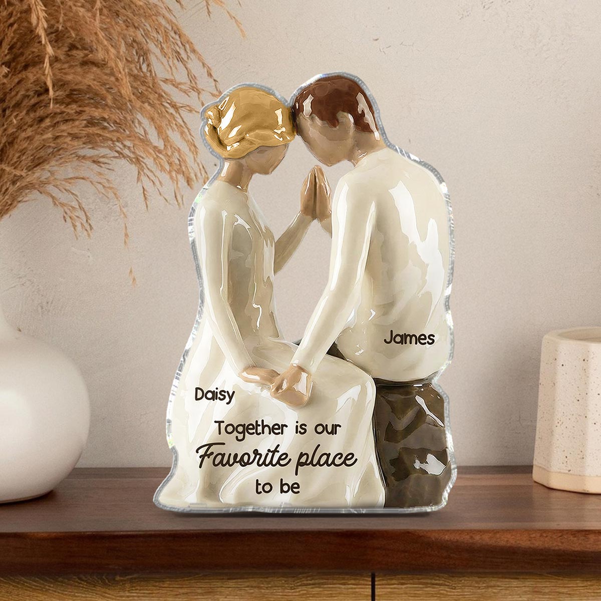 3D Effect Couple Sitting Side By Side - Personalized Acrylic Block Plaque - Valentine's Day, Anniversary Gift For Him, Gift For Her