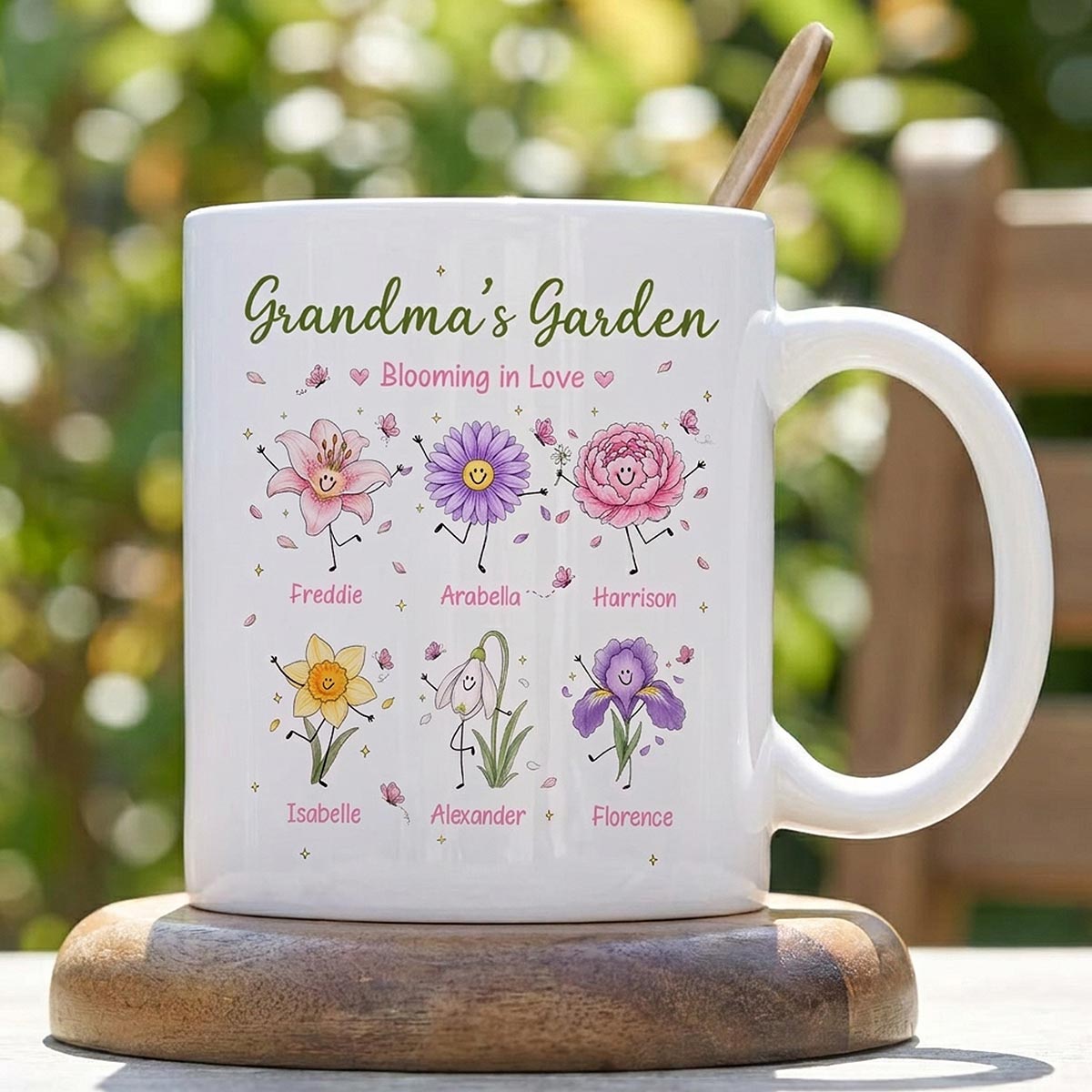 Grandma's Garden Cute Doodle Birth Month Flowers - Personalized Mug - Gift For Grandma