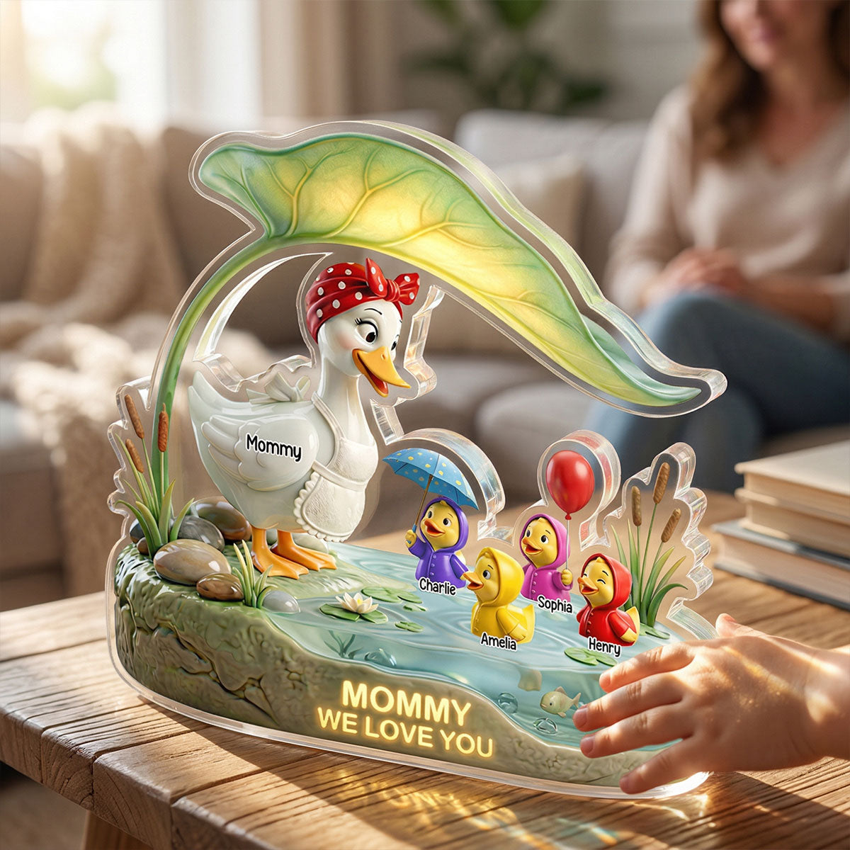 Mother Duck And Little Ducks - Personalized Acrylic Block Plaque - Gift For Mom, Grandma