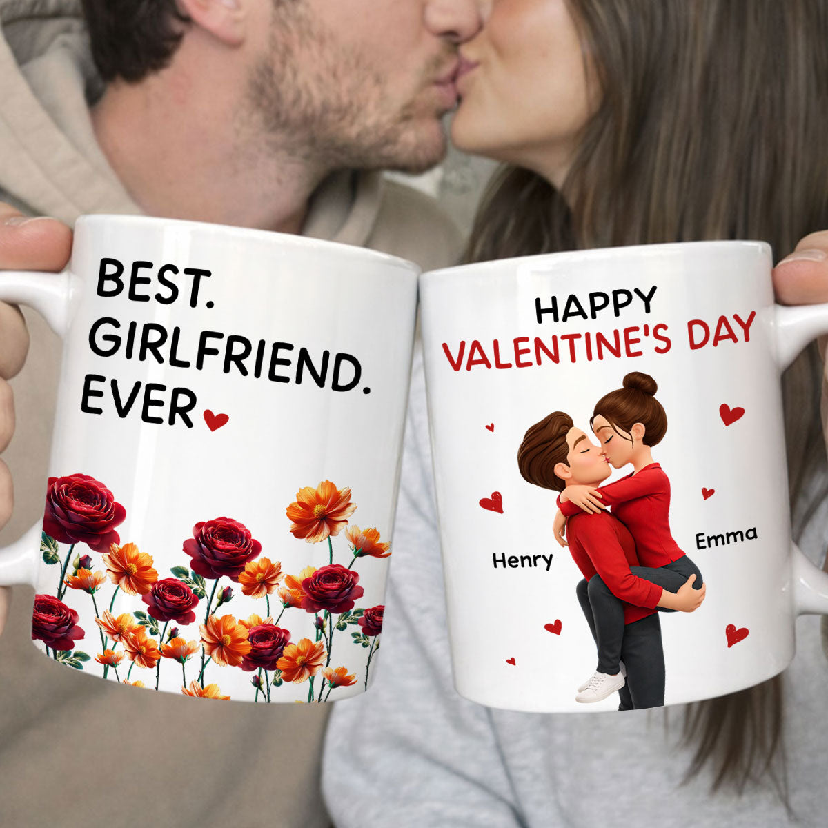 Best Girlfriend Boyfriend Ever Custom Birth Flower - Personalized Mug - Valentine's Day Gift for Her, for Him
