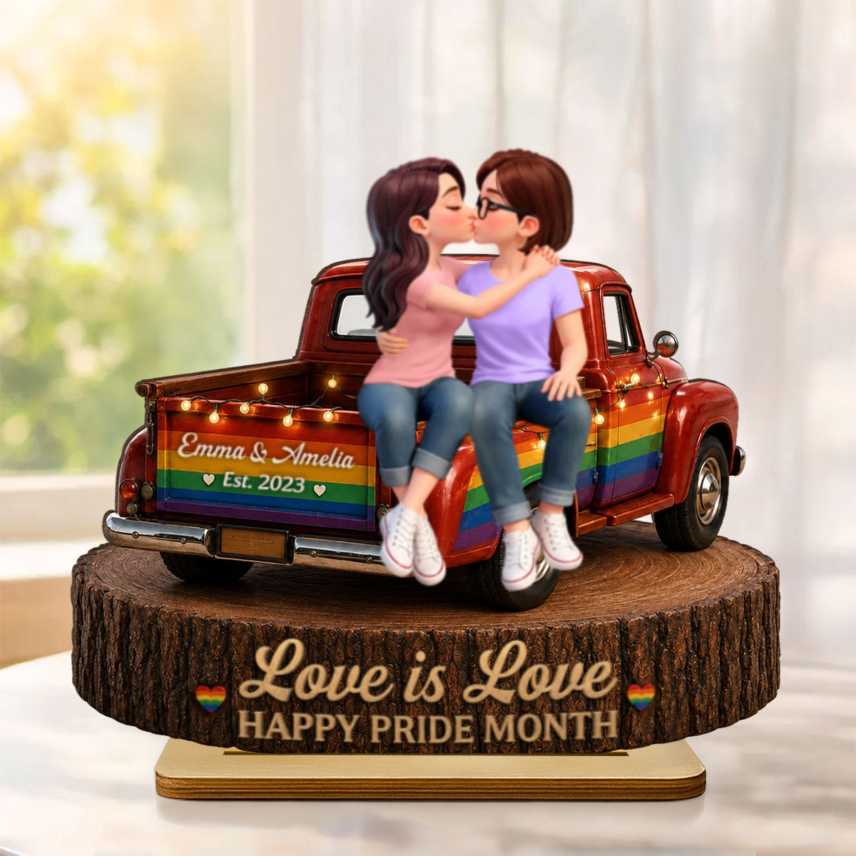 LGBT+ Couple Truck Love Is Love - Personalized 2-Layered Wooden Plaque - Gift For Couple, Happy Pride Month