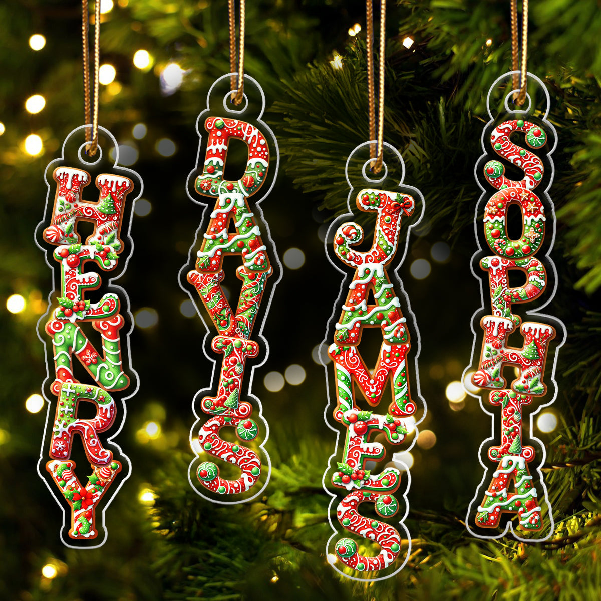 Gingerbread Alphabet Custom Family Name - Personalized Acrylic Ornament - Unique Christmas Gift For Family
