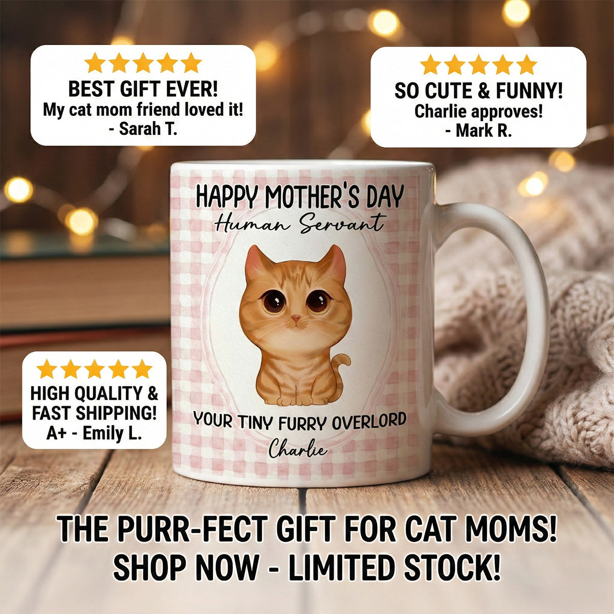 Watercolor Cat Happy Mother's Day Human Servant - Personalized Mug - Funny Mother's Day Gift For Cat Mom, Cat Lovers