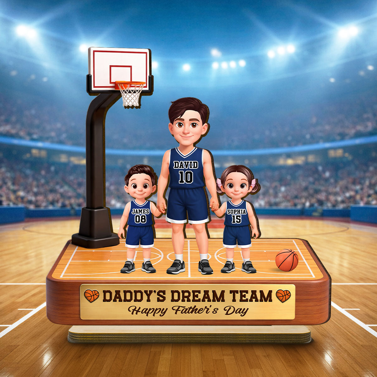 Basketball Daddy's Dream Team - Personalized 2-Layered Wooden Plaque -  Gift For Dad, Husband