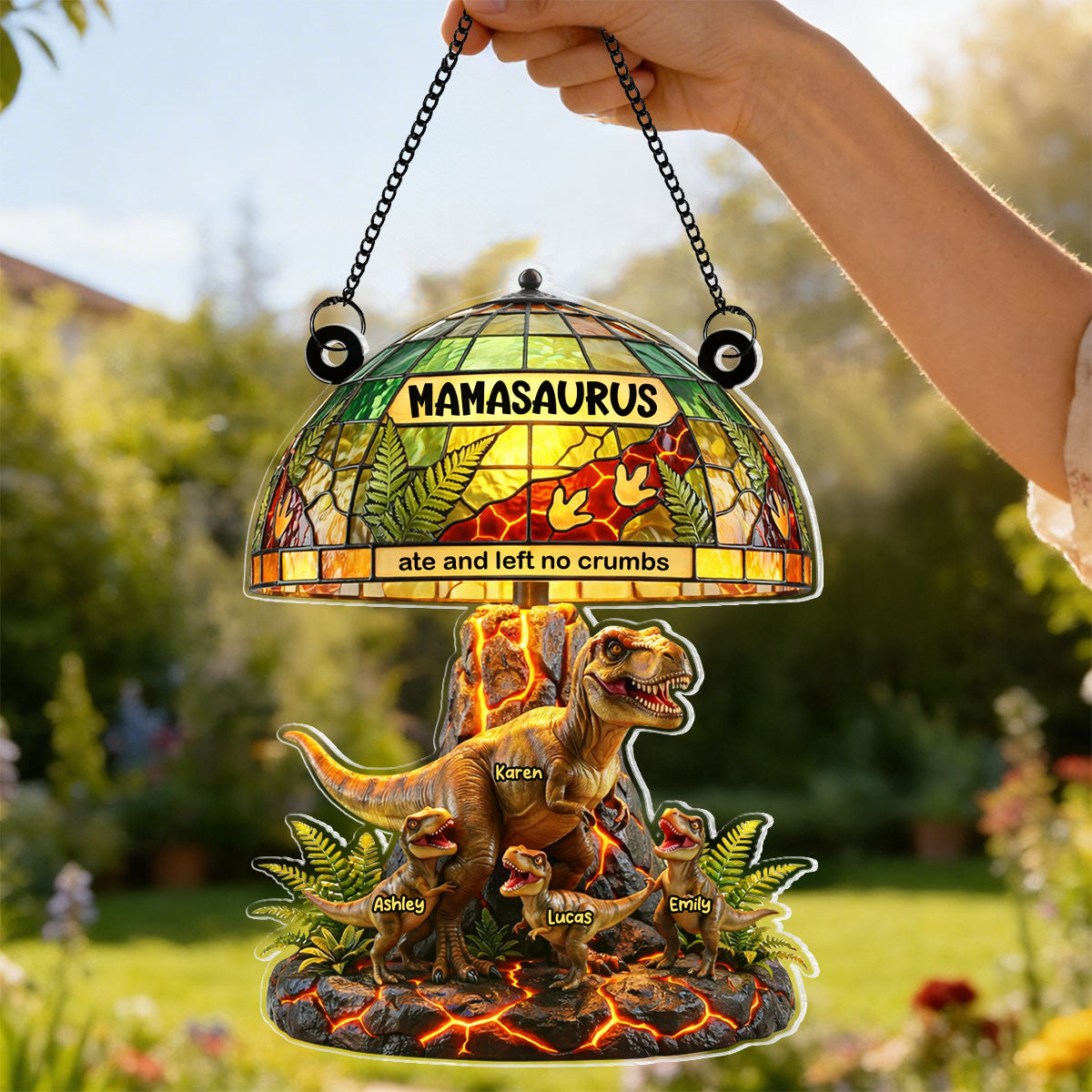 Mamasaurus Ate And Left No Crumbs - Personalized Window Hanging Suncatcher - Mother's Day Gift for Mom, Wife
