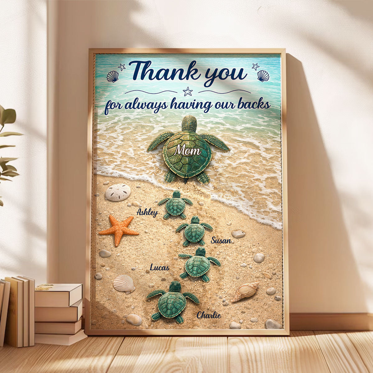 Mommy Turtle Thanks for Always Having Our Backs - Personalized Poster - Mother's Day Gift for Mom, Wife