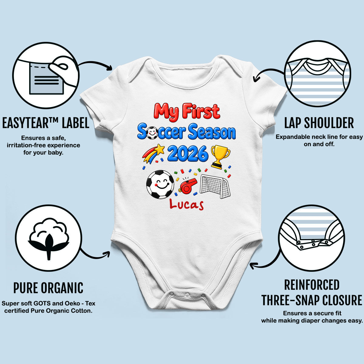 My First Soccer Season 2026 Baby Custom Name - Personalized Baby Apparel - 2026 Soccer World Champion Keepsake For Baby