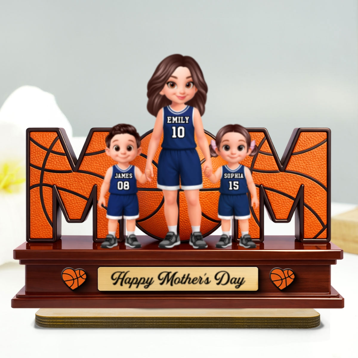 Basketball Best Mom Ever - Personalized 2-Layered Wooden Plaque - Mother's Day Gift For Mom, Wife