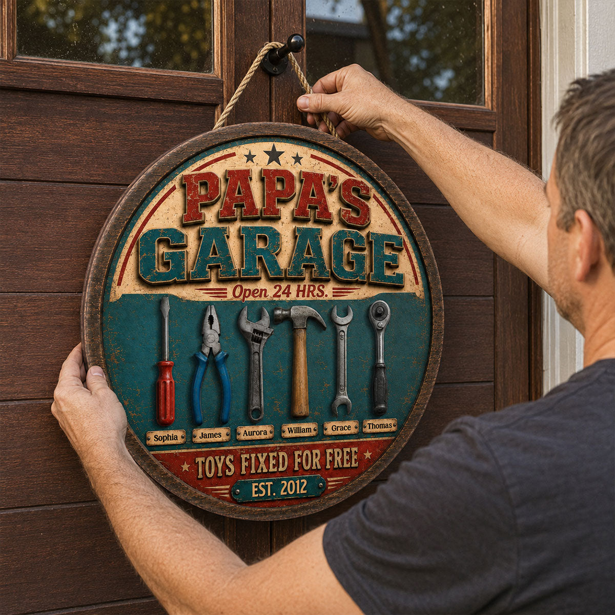 Papa Dad's Garage Toys Fixed For Free Custom Kid Name 2D Flat - Personalized Wooden Garage Sign - Father's Day Gift For Mechanic Dad, Grandpa