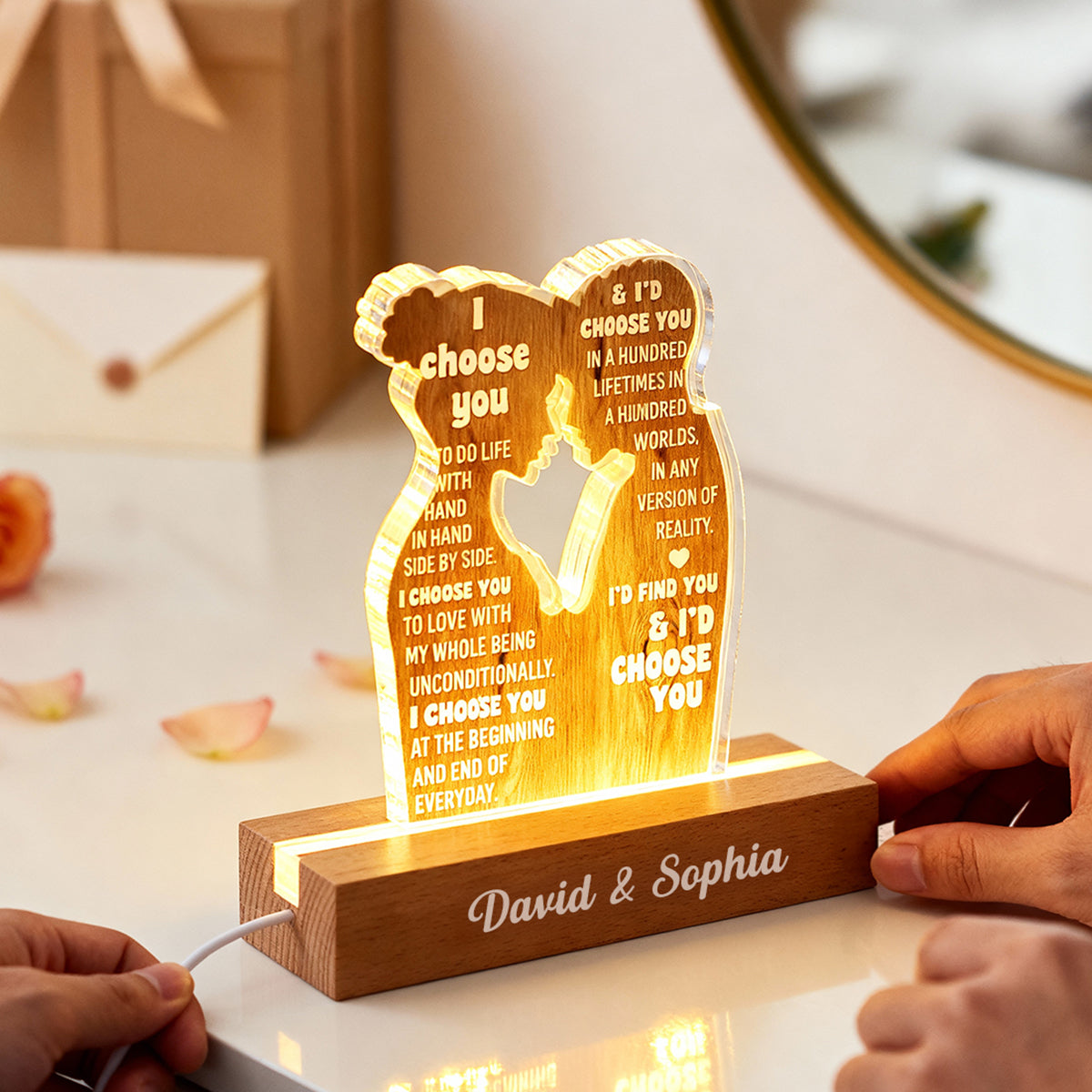 I Choose You to Do Life with - Personalized Acrylic Block LED Night Light - Sentimental Wedding Anniversary Gift, Valentine's Day Gift for Him, for Her