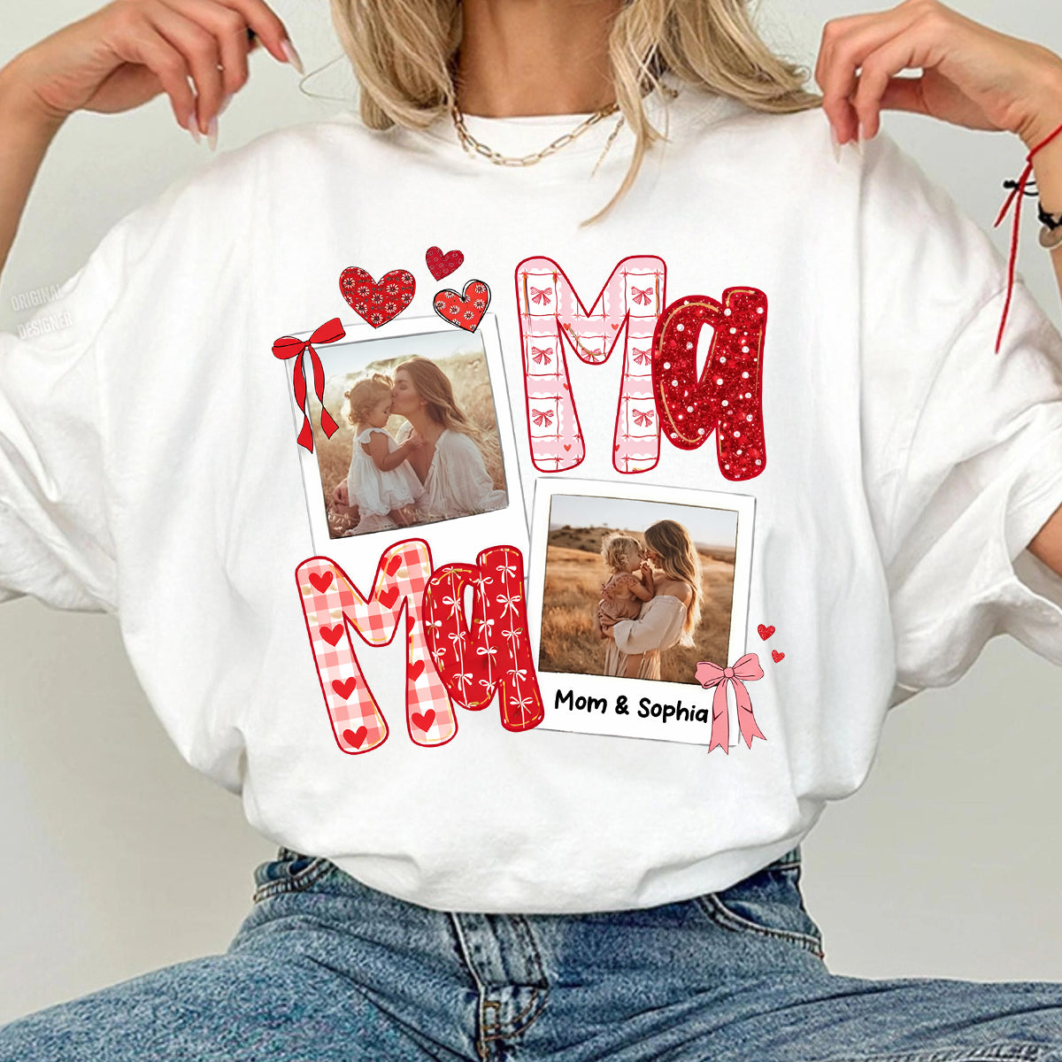 Preppy Mama Valentine Glitter Effect Photo - Personalized Shirt - Heartfelt Gift for Mom