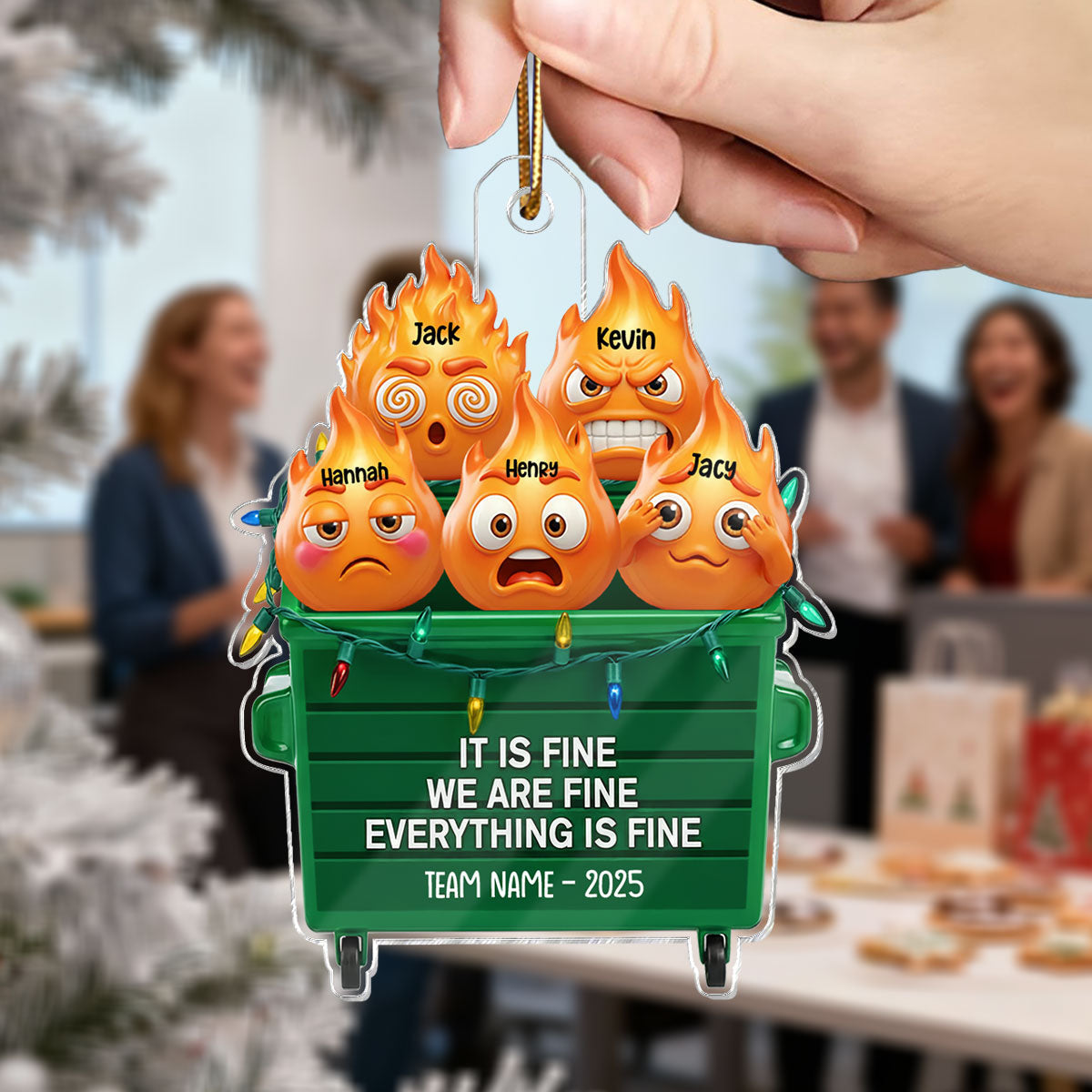 3D Effect Dumpster Fire Response Team - Personalized Acrylic Ornament - Funny Gift For Coworkers, Work Besties