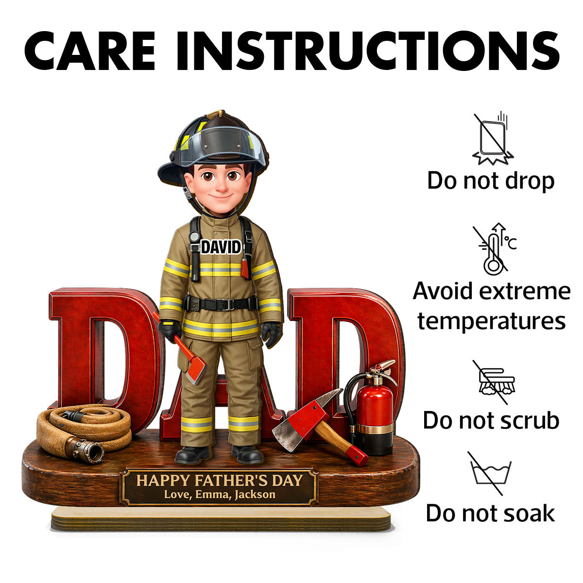 Proud American Firefighter Dad - Personalized 2-Layered Wooden Plaque -  Gift For Dad