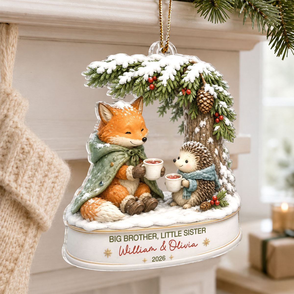 Big Brother Sister Little Kid - Personalized Acrylic Ornament - Christmas Keepsake