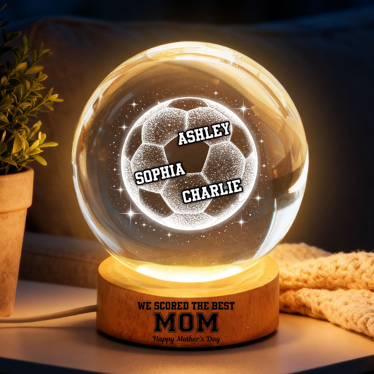 We Scored The Best Soccer Mom - Personalized Crystal Ball LED Night Light - Mother's Day Gift for Mom, Wife