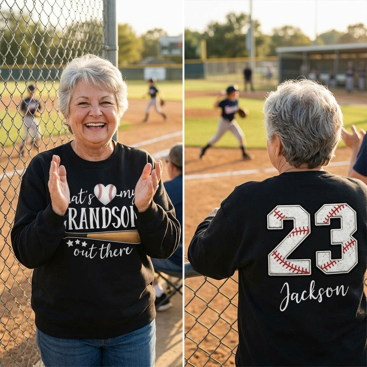 That's My Grandson Out There - Personalized Double Sided Shirt - Baseball Softball Grandma Mom