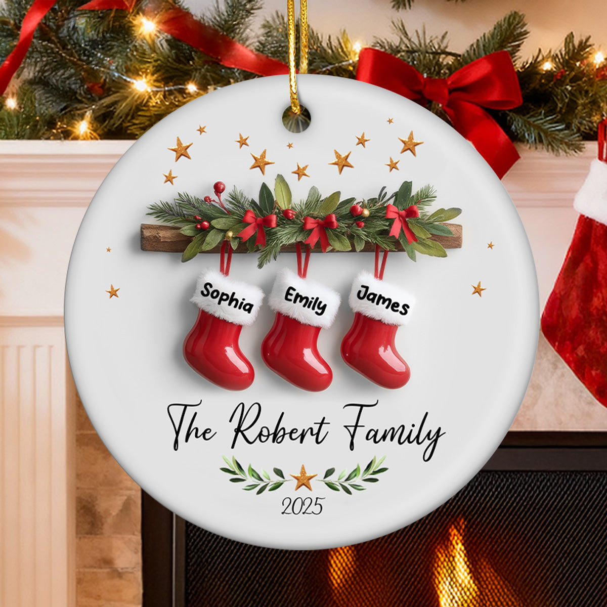 Christmas Stockings 3D Effect - Personalized Ceramic Ornament - Christmas Tree Decor For Family
