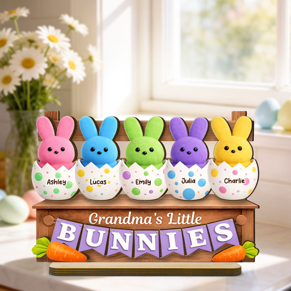 Grandma Little's Bunnies - Personalized 2-Layered Wooden Plaque - Easter Decor for Grandma