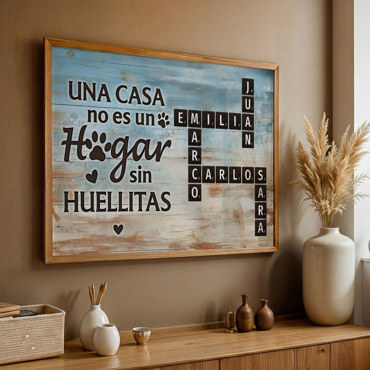 Una Casa No Es Un Hogar Sin Huellitas Pet Name Crossword Puzzle - Personalized Poster - Spanish Version Home Decor For Pet Lovers