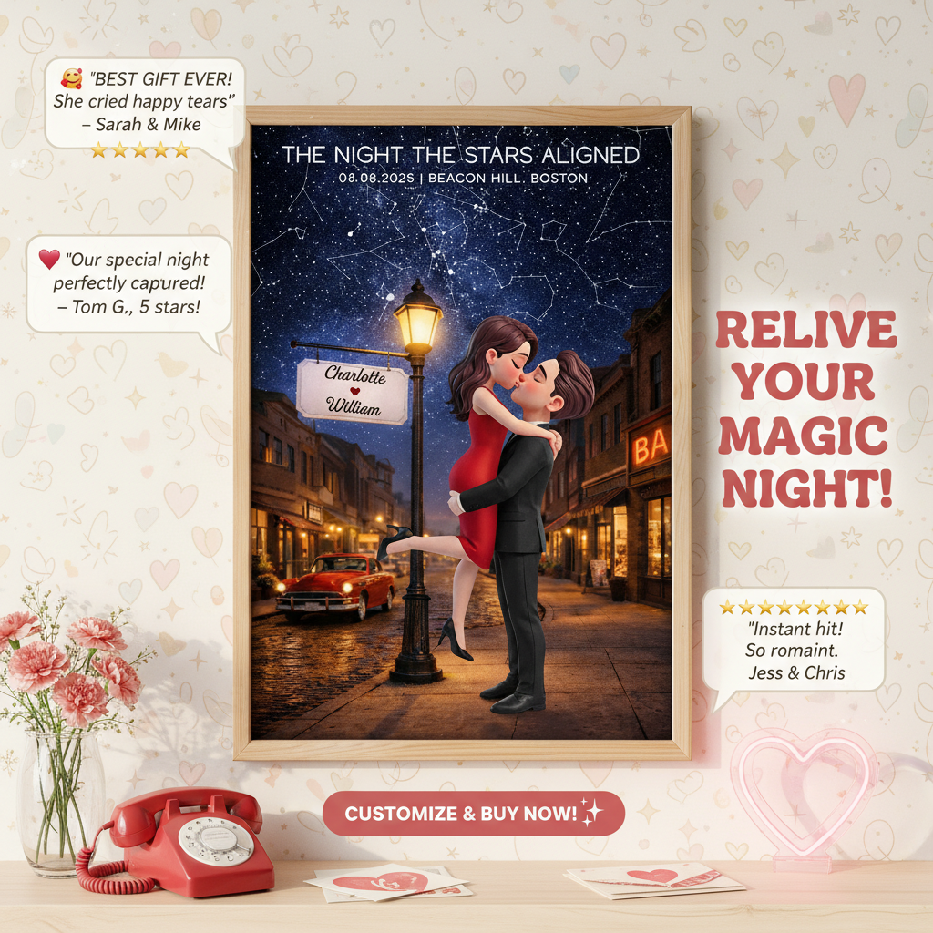 Eternal Love Couple Hugging Kissing Custom Star Map Anniversary Date - Personalized Poster - Valentine's Day Gift For Couple