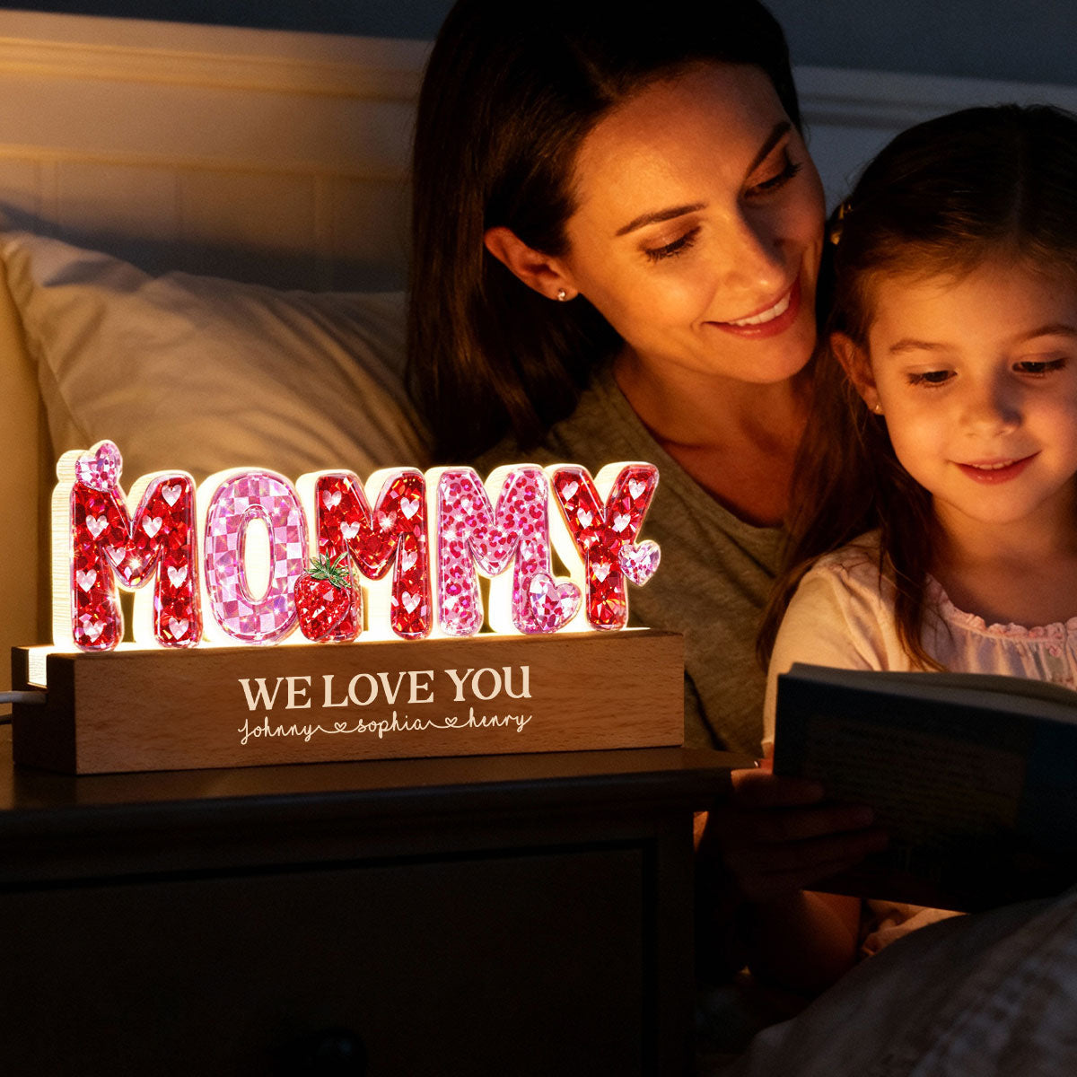Mommy We Love You 3D Crystal Effect - Personalized Acrylic Block LED Night Light - Heartfelt Gift for Mom