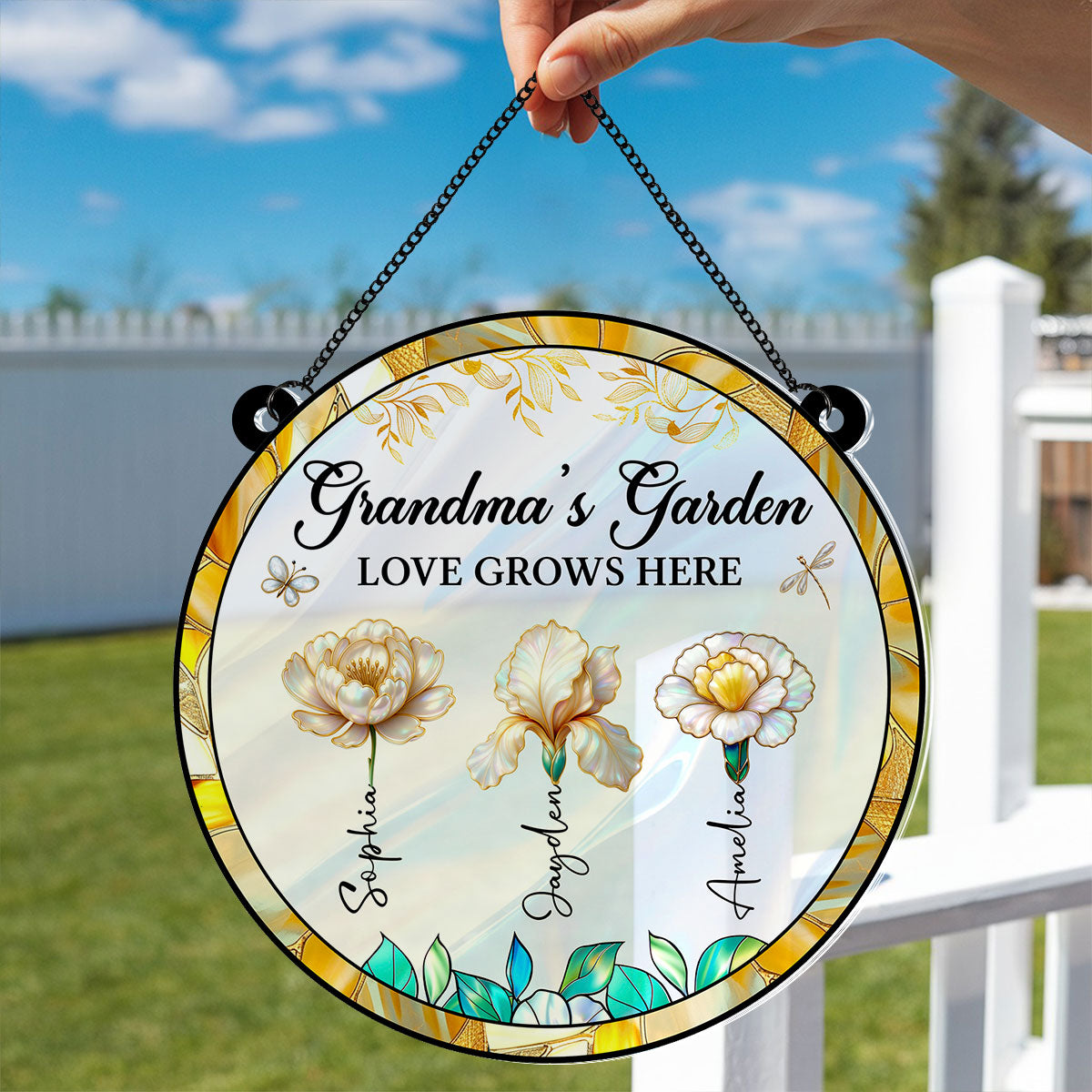 Grandma's Garden 3D Effect Birth Month Flowers - Personalized Suncatcher - Christmas, Birthday, Mother's Day Gift For Grandma