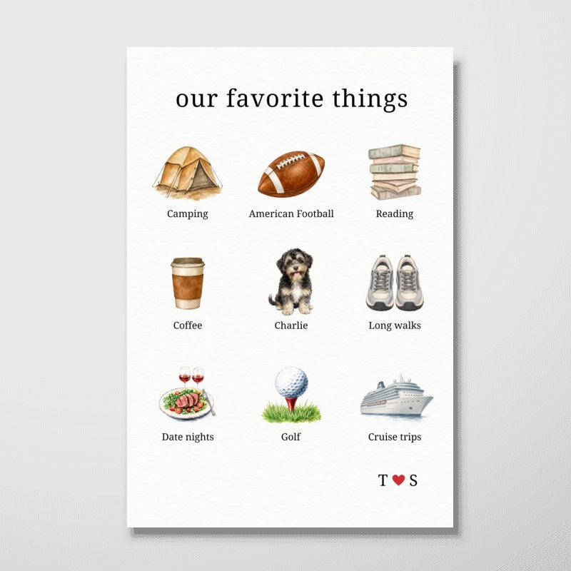 Our Favorite Things Couple & Dogs - Personalized Poster