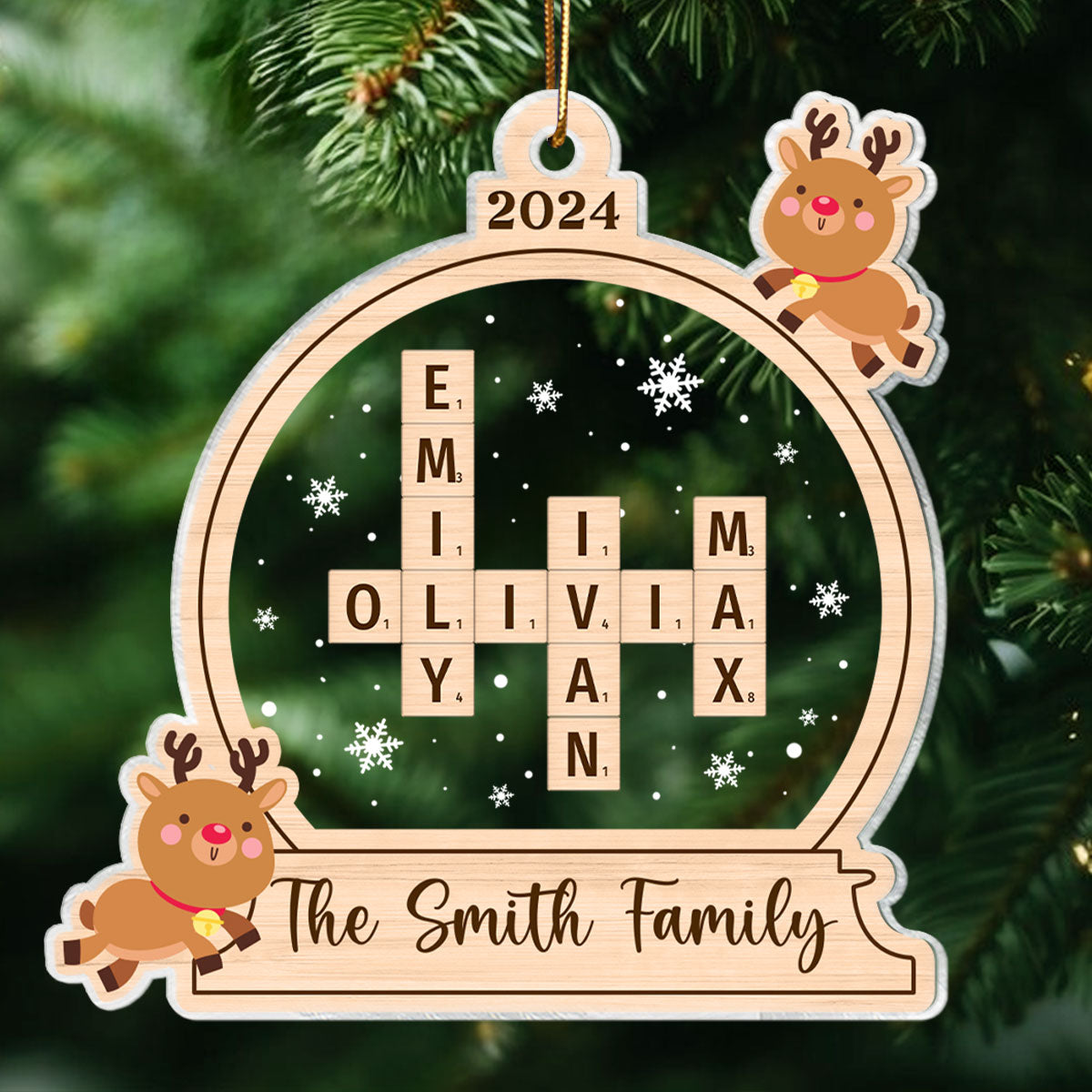 Family Personalized Crossword Ornament, Family Names Puzzle Keepsake, Christmas Tree Decoration, Christmas Gift for Loved Ones