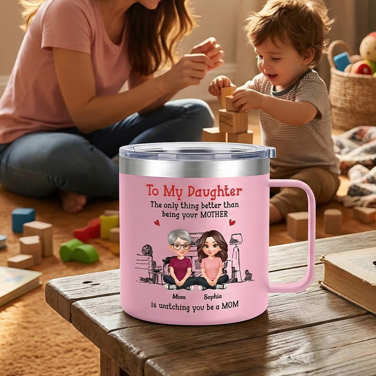 To My Daughter From Mom Dad - Personalized Tumbler With Handle - Heartfelt Mother's Day Gift For Daughter
