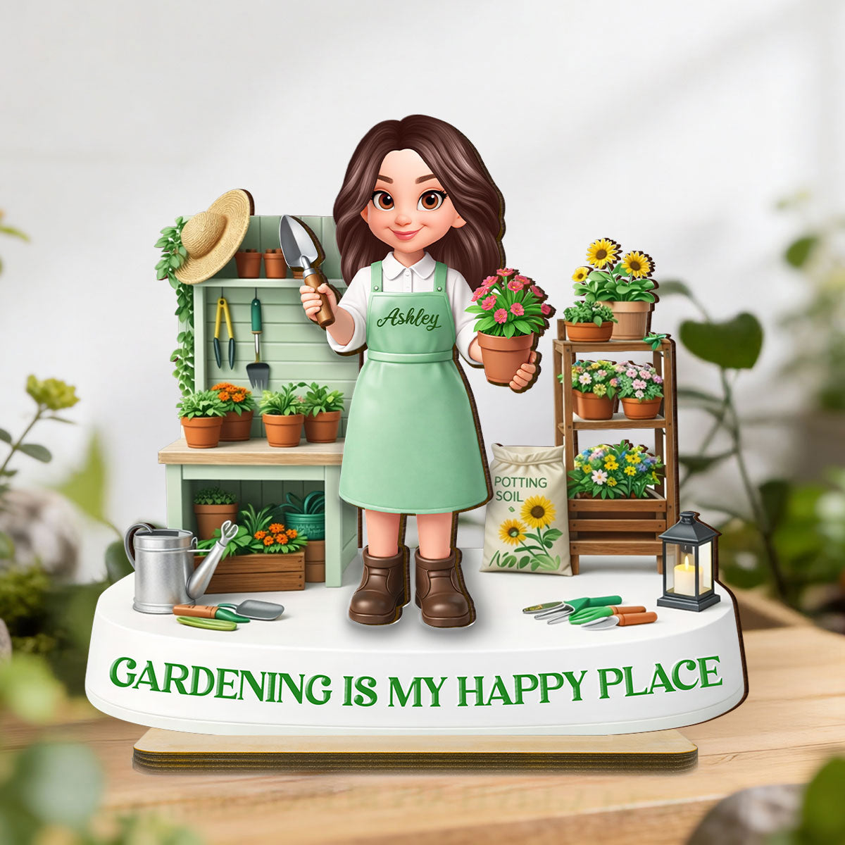 Gardening Is My Happy Place - Personalized 2-Layered Wooden Plaque - Gift For Mom, Grandma